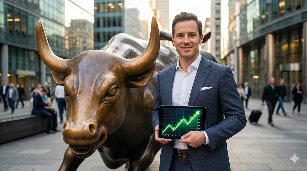 Wall Street Bull and Bear debating AI bubble and SpaceX IPO Financial Market Scene