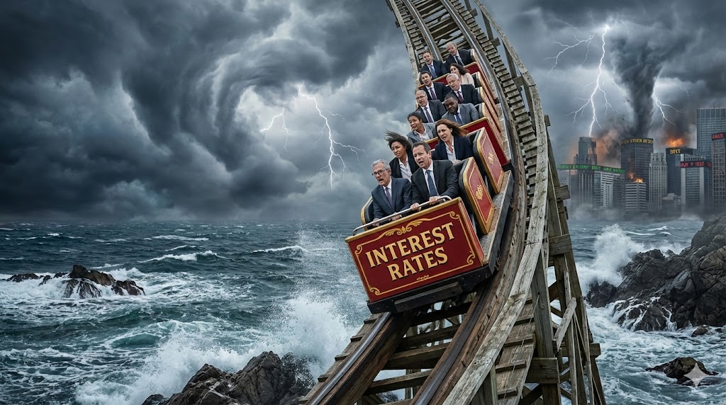 Bull and bear facing off representing market debate