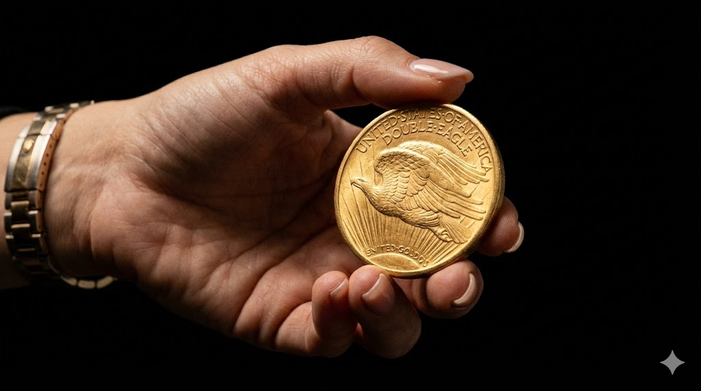 Silver bullion bars and coins with chart in background